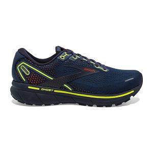 Brooks Ghost 14 Mens Road Running Shoes Navy/Yellow/Orange | USA-SMQ729835